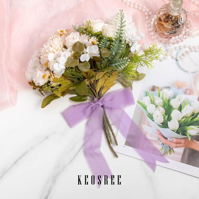KEOSREE Purple Lavender Handmade Chiffon Ribbon,1.5" x 21Yd Frayed Silk Ribbons for Wreaths Bridal Flower Bouquet Christmas Gift Wrapping Wedding Decor Invitations Decorations (7Yards X 3 Rolls) - Image 5